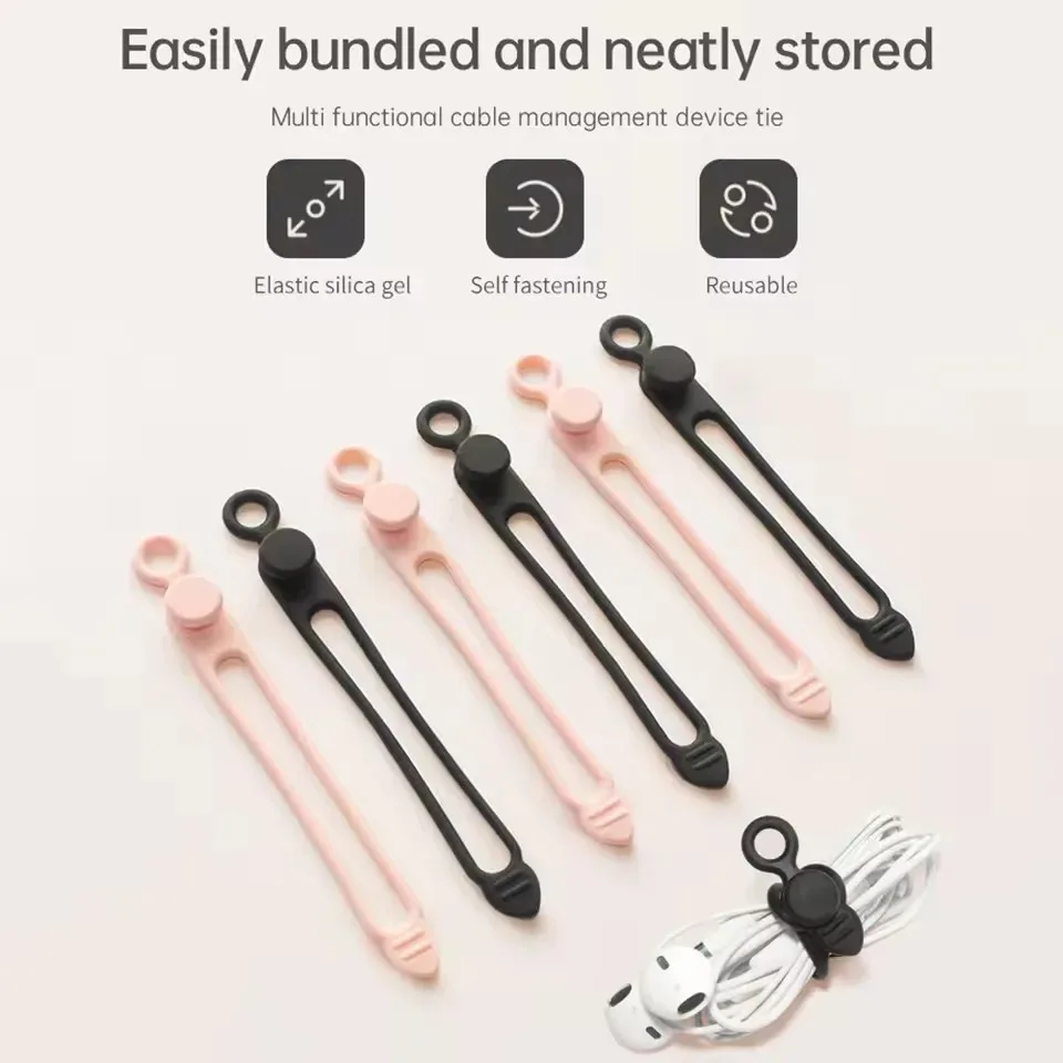5PCS Silicone Cable Ties Set Elastic Reusable Cord Organizer Multi-function Wire Clip Bandage Cable Wire Storage Harness Strap