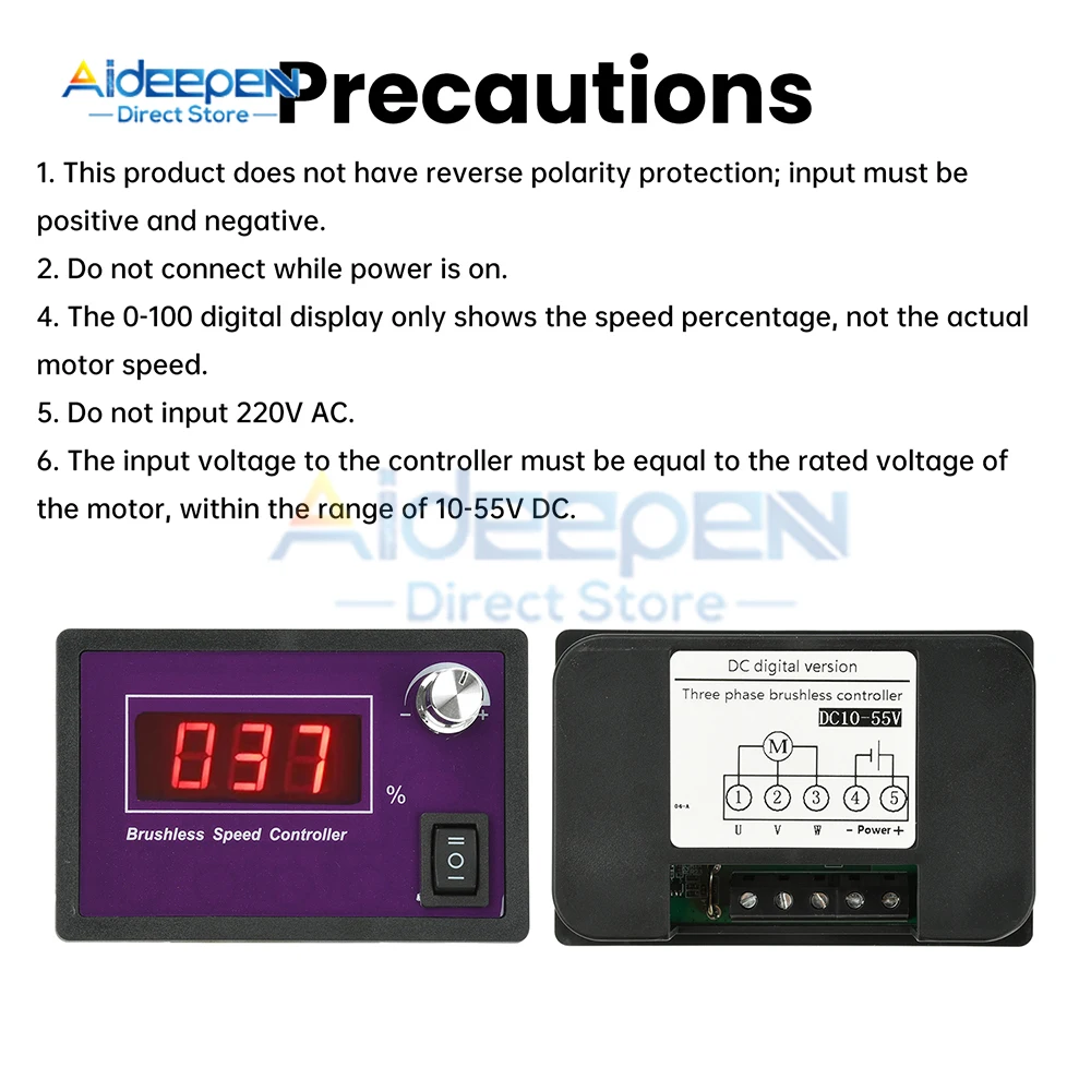 وحدة تحكم في سرعة محرك التيار المستمر PWM DC 10-55V 15A بدون فرش ثلاث مراحل مستشعر القاعة خالية من الأمام عكس للأتمتة الصناعية