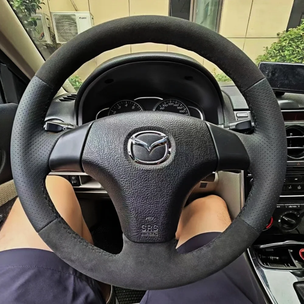 Customized Car Steering Wheel Braid Cover Hand Sewing Genuine Suede Leather For Old  Mazda 3 2003-2009 Mazda 6 2002-2006 Mazda 5