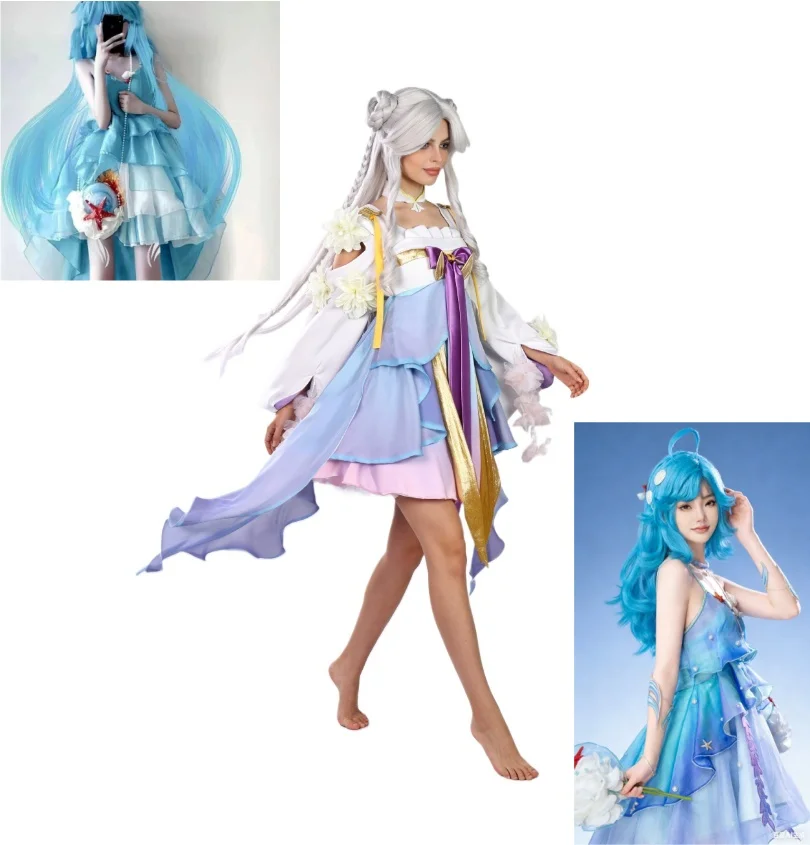 

Dolia Cosplay Costume Game Honor of Kings Doria Costume Uniform Dress Bag The Little Mermaid Jiao Ren's Roleplay Costume Wig