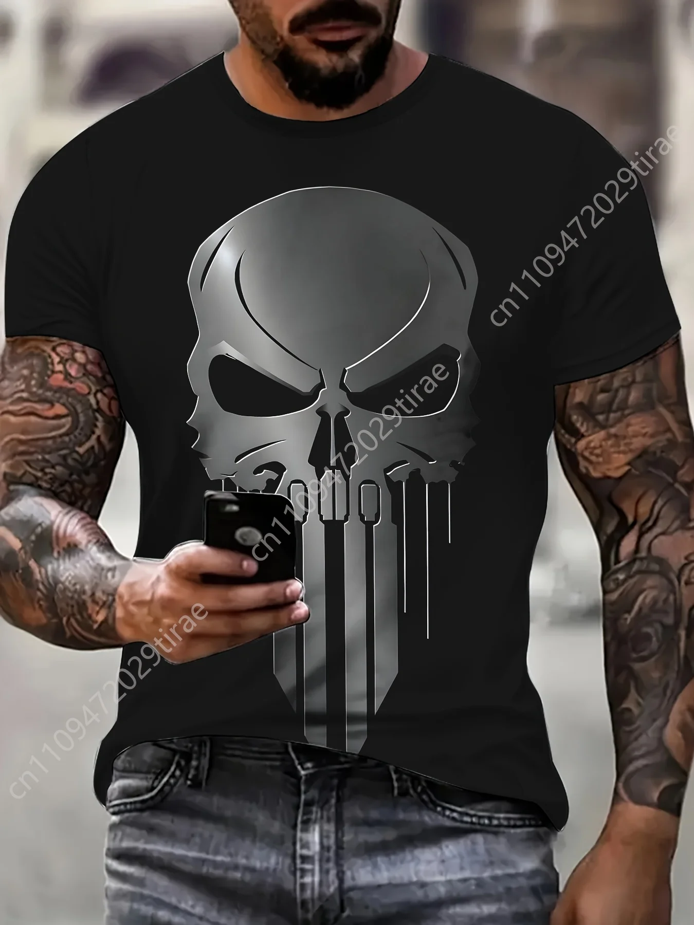

Marvel Punisher Graphic T-Shirt for Men Skull Tears Design 3D Print Superhero Graphic Tee Comfortable Fit Marvel T Shirt Cosplay