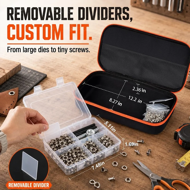 DT19 Hard Grommet Tool Kit Case with Organizer Box EVA Shell Plastic Storage for Leather for Craft Sewing DIY Projects