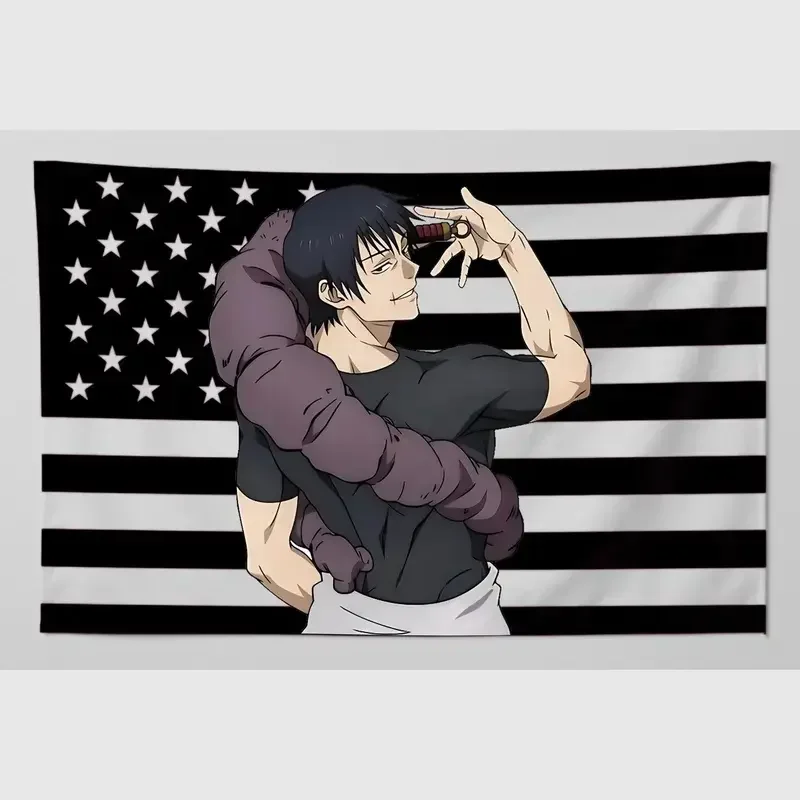 Toji Fushiguro Schwarze Amerikanische Flagge, Maßgefertigte Flaggen für Schlafzimmer, Flaga Outdoor-Dekor, Barbershop-Garage-Dekoration, Wandteppich Schlafzimmer – Detail 2