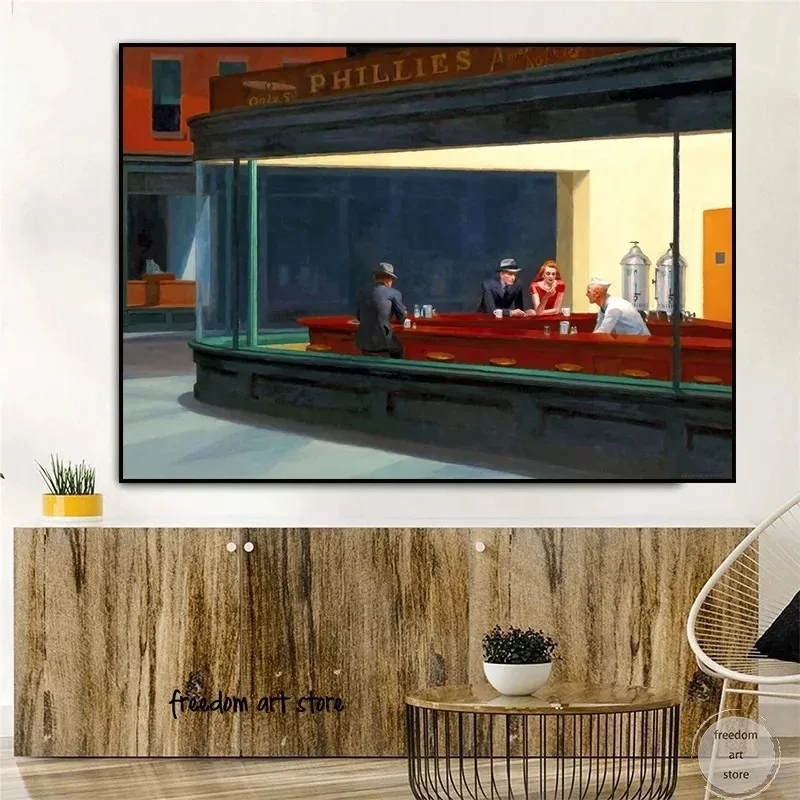 Edward Hopper Artworks Nighthawks Morning Sun Landscape Art Poster Canvas Painting Wall Art Print Picture Living Room Home Decor