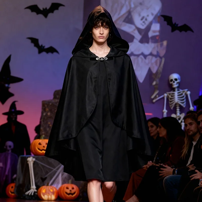 1pcs Skin Pilling Proof Spandex Halloween Costume Tailored Short Hooded Cloak Firm Chest Fastener Adventurer Themed Photo Shoot