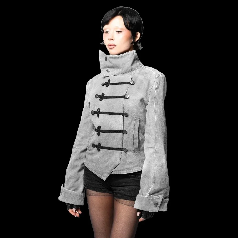 Casual Napoleon style Short Jacket Slim Fit Multi-layer Fasteners Court style Coat Trend Turtleneck Stand Collar Coat hPunk