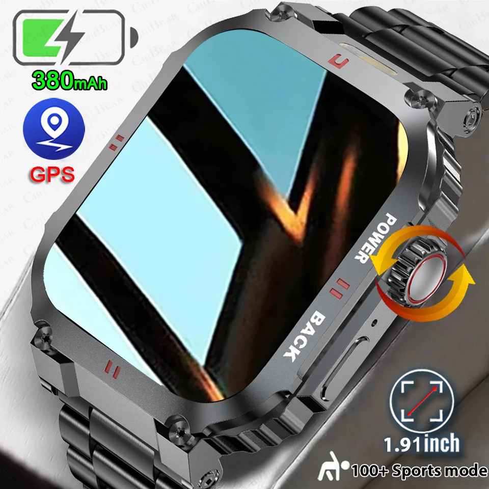 

Смарт-часы для занятий спортом на открытом воздухе, мужские светодиодные фонарики, полный 1,91-дюймовый сенсорный экран, Bluetooth-вызов, пульс, IP68, водонепроницаемые умные часы