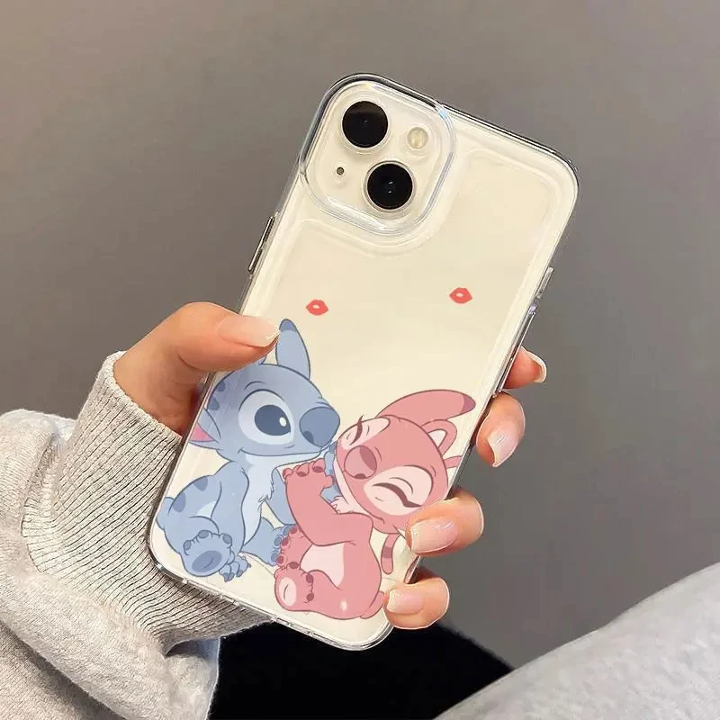 Disney Angel Touch Face Stitch Phone Case for iPhone 15 14 7 8 Plus 15 14 13 12 16 Pro Max XR Xs X Y2K Clear Soft Silicone Cover