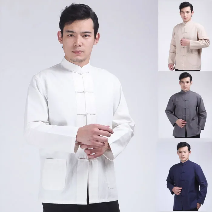 

Винтажная куртка ханьфу, пальто, мужское пальто с длинным рукавом и пуговицами, Cheongsam Kong Fu, одежда в стиле дзен, топы, китайский воротник-стойка, ткань Тан