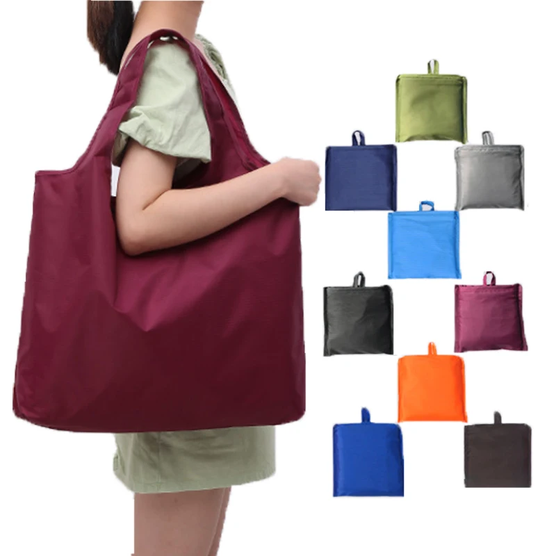 Large-Portable Reusable Eco-Friendly Shopping Bag Oxford Washed Grocery Purse Tote Foldable Pouch Travel Bag Shoulder Handbag