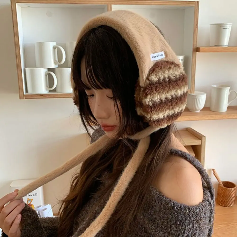 Trendy dikkere wollen oorbeschermer met bandjes, winddicht, effen kleur, gebreide oorbeschermers, warm houden, handgemaakte oorlelletje, warmer, dagelijks
