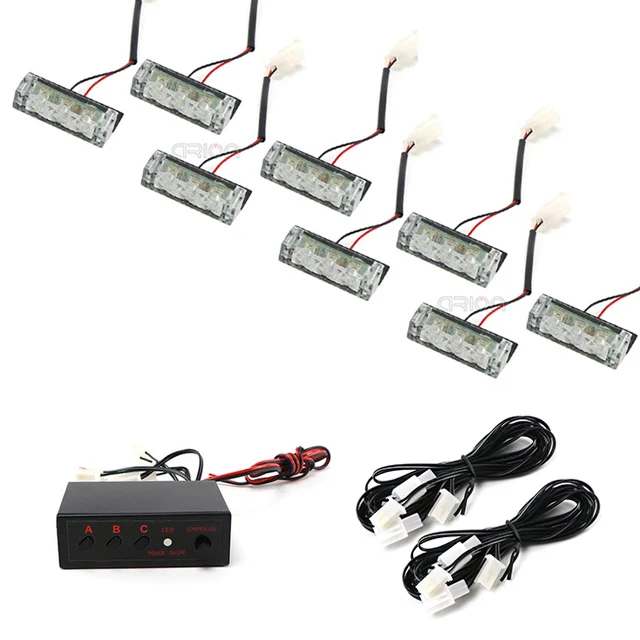 EIRUIYO 12V Auto Grille Strobe Licht Kopf 4x3 LED Mini-Blitz lampe Tagfahrlicht Polizei Notfall Warnung blinkende Signal Lichter 6x3 LED 4
