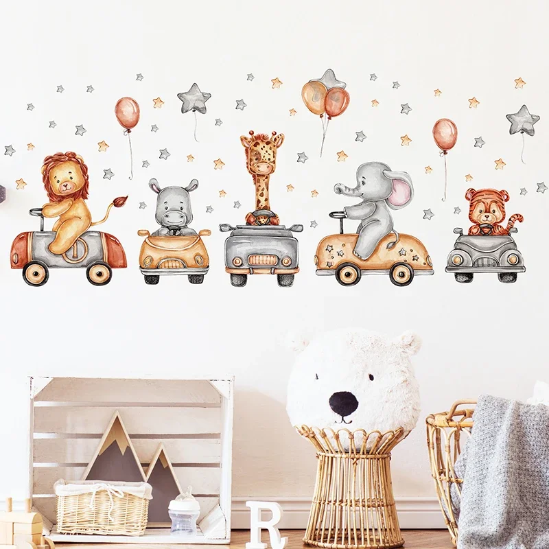 Watercolor Animals Cars Balloons Giraffe Wall Stickers for Children Kids Room Decor Baby Nursery Home Decoration Wall Decals