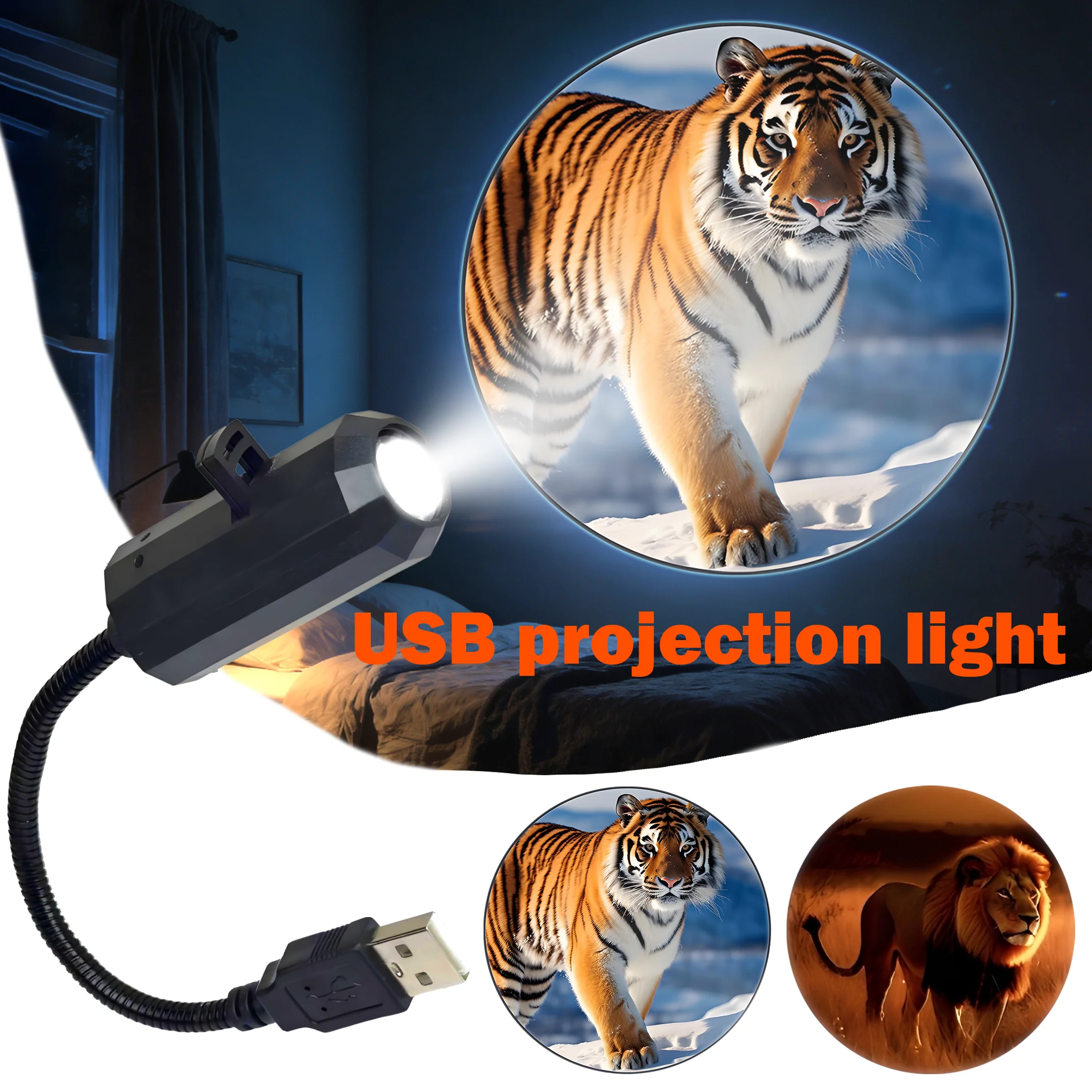 Lámpara de proyección de león y tigre, luz nocturna, 360 °   Lámpara de proyección alimentada por USB, proyecta iluminación de tigres y leones, mundo animal.