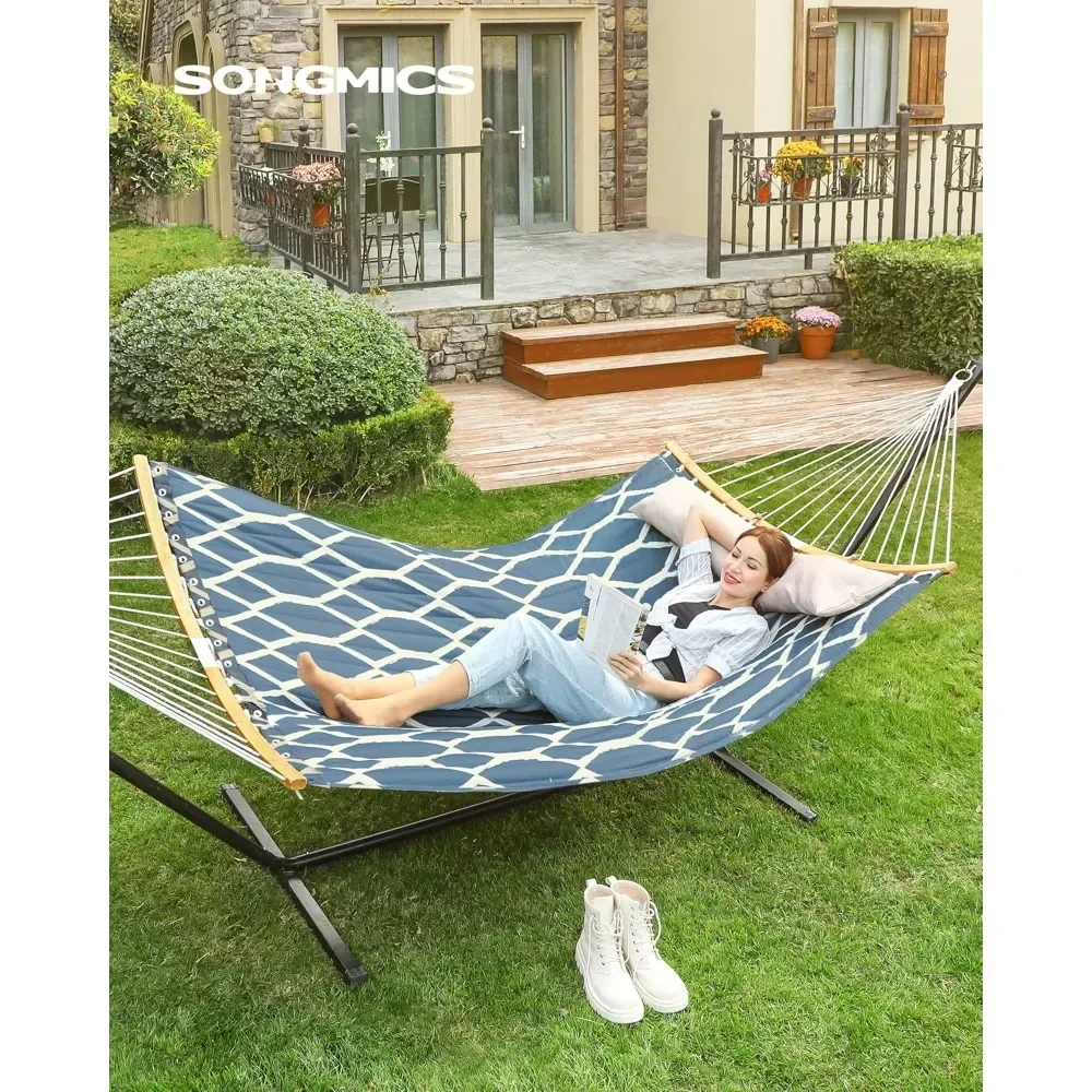 

Hammock, Quilted Hammock with Curved Bamboo Spreaders, Pillow, 78.7 x 55.1 Inches, Portable Padded Hammock Holds up to495 lb