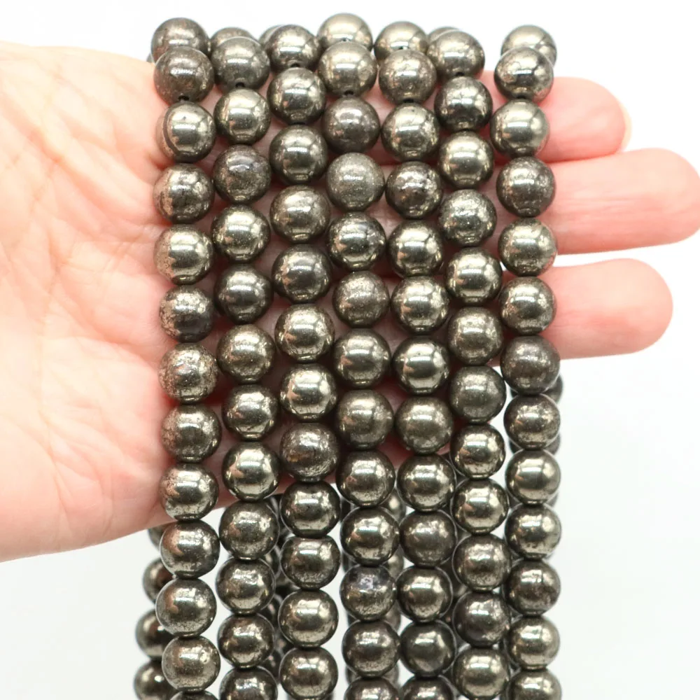 

4 6 8 10mm Natural Stone Beads Pyrite Round Loose Gemstone Bead for Jewelry Making DIY Bracelet Necklace Accessories