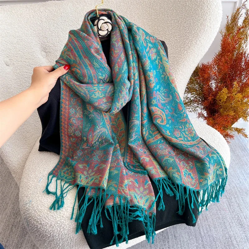 

70x180cm Winter Warm Thick Jacquard Scarf Outdoor Women Travel Imitation Cashmere Tassel Shawl Neck Wrap