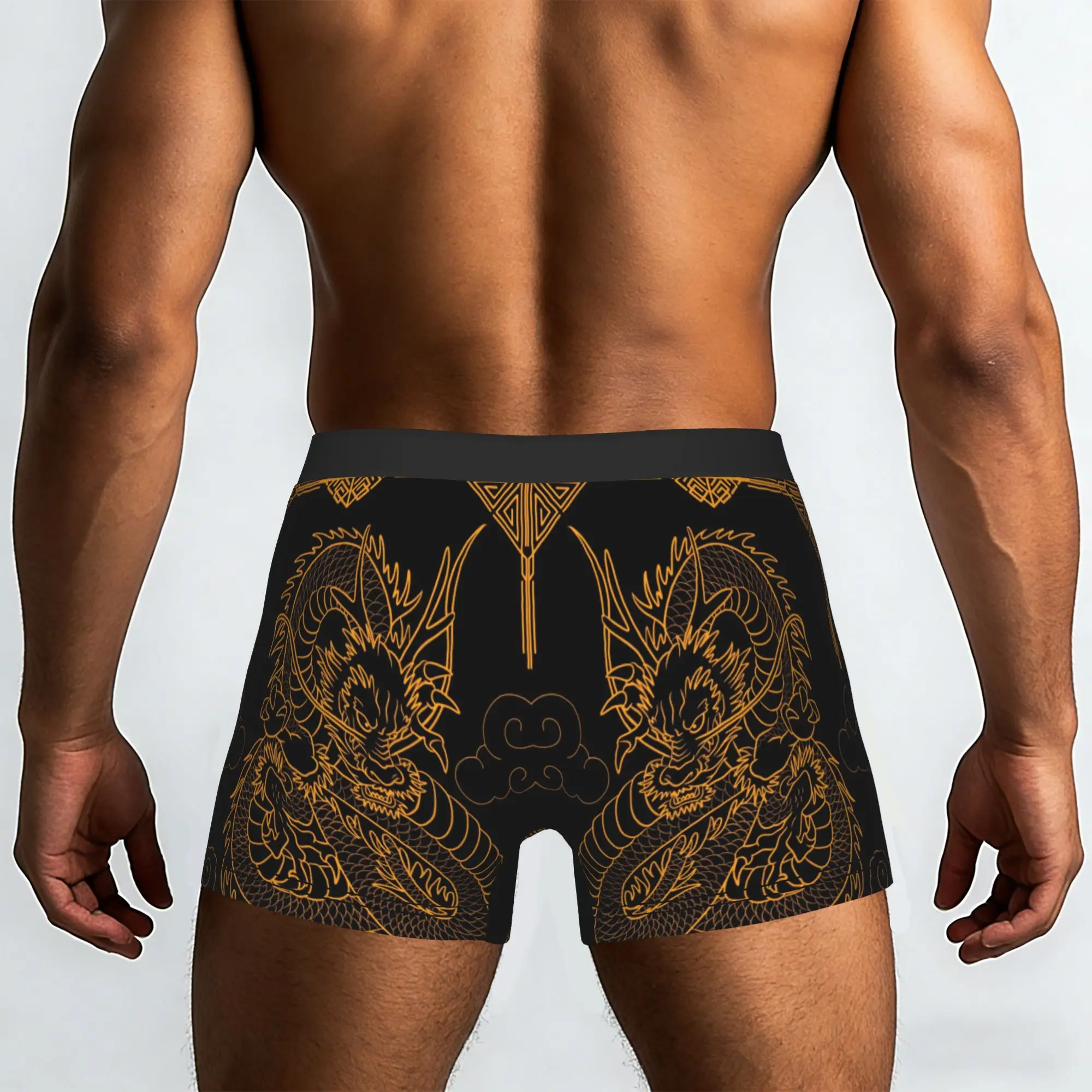 Golden Chinese Dragon Ornate Art  Underpants Breathbale Panties Male Underwear Print Shorts Boxer Briefs