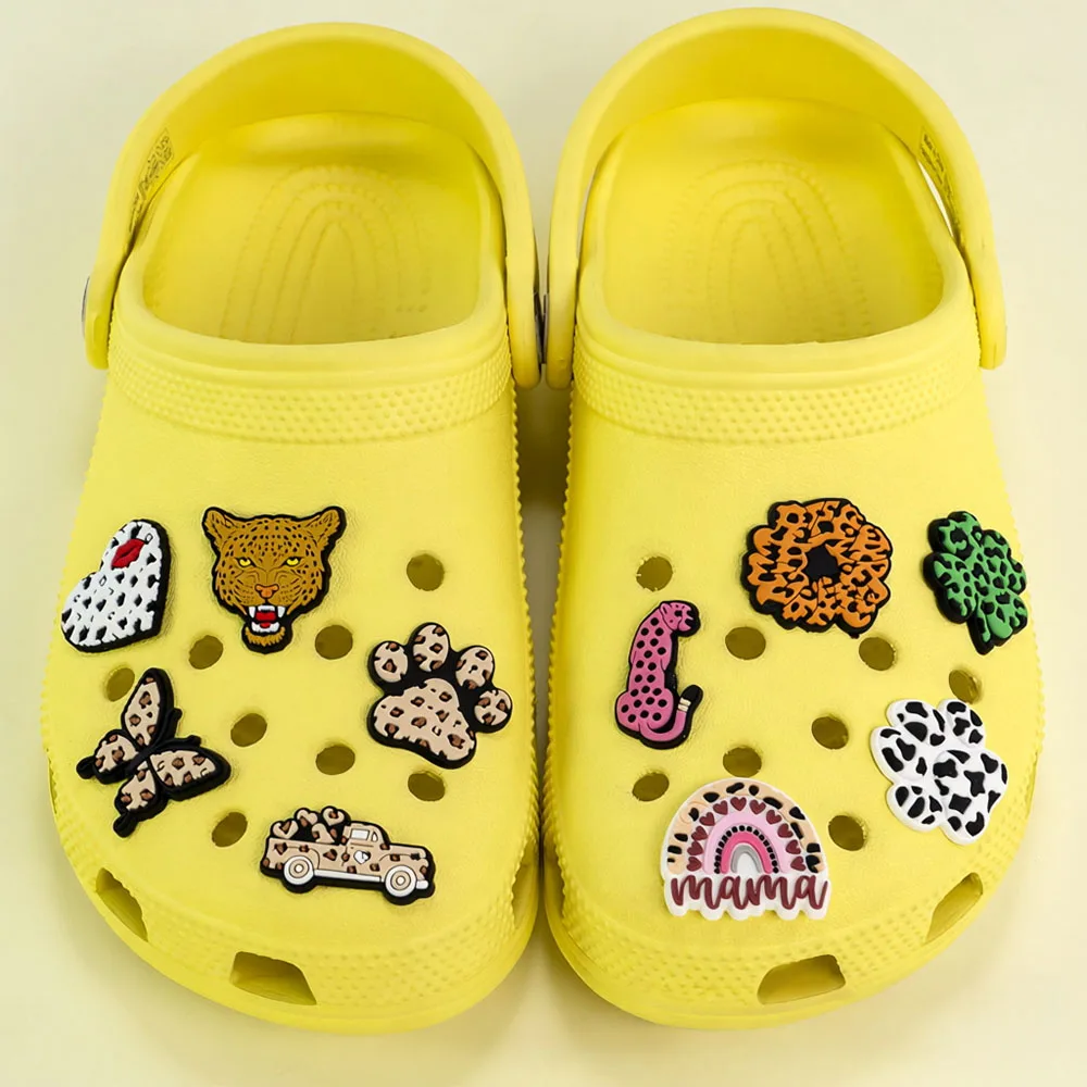 5/23PCS Leopard print style cow Bag Shoe Charm PVC beach bag clog Wristband Decor Buckle Sandal Detachable Waterproof Party Gift