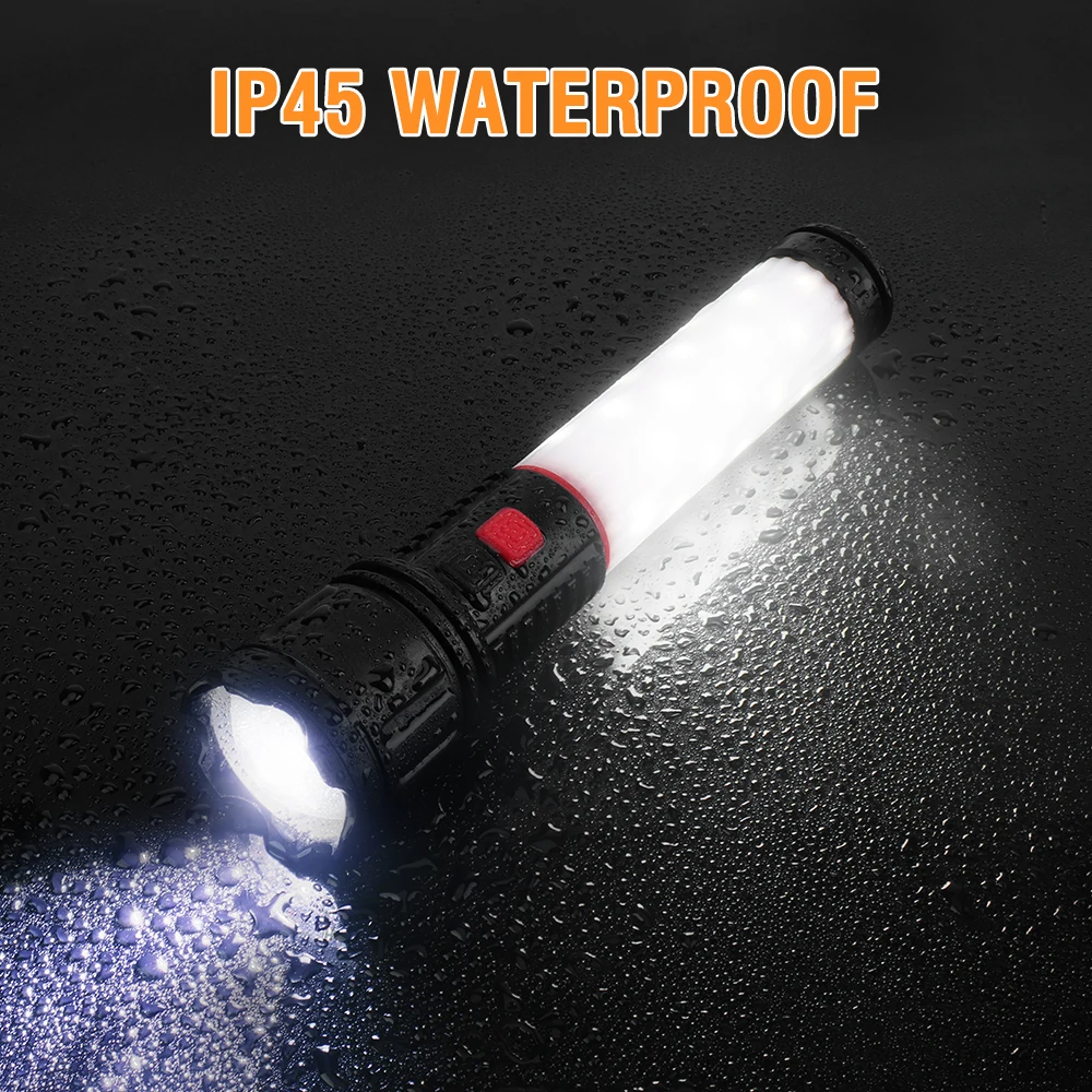 New Long Range LED Flashlight Rechargeable Zoom Torch Powerful Spotlight Lamp With Magnet Camping Lantern Built in Li-Battery