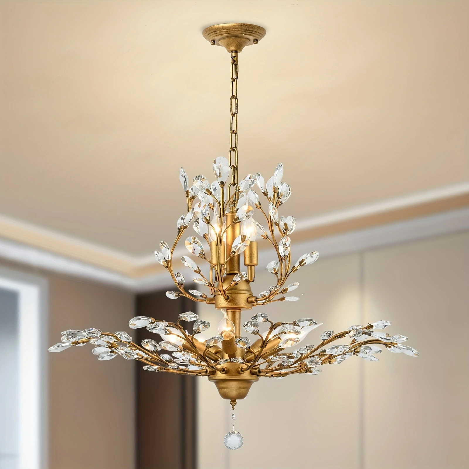 

Branch Shaped Nordic Design Retro Candle LED Chandeliers Crystal Chandelier Living Room Pendant Lamps for Ceiling