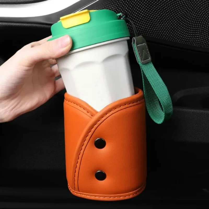 

1PCS Multifunctional Leather Car Door Cup Holder, Rear Seat Beverage Storage Bucket Organizer Bag, Auto Interior Accessories