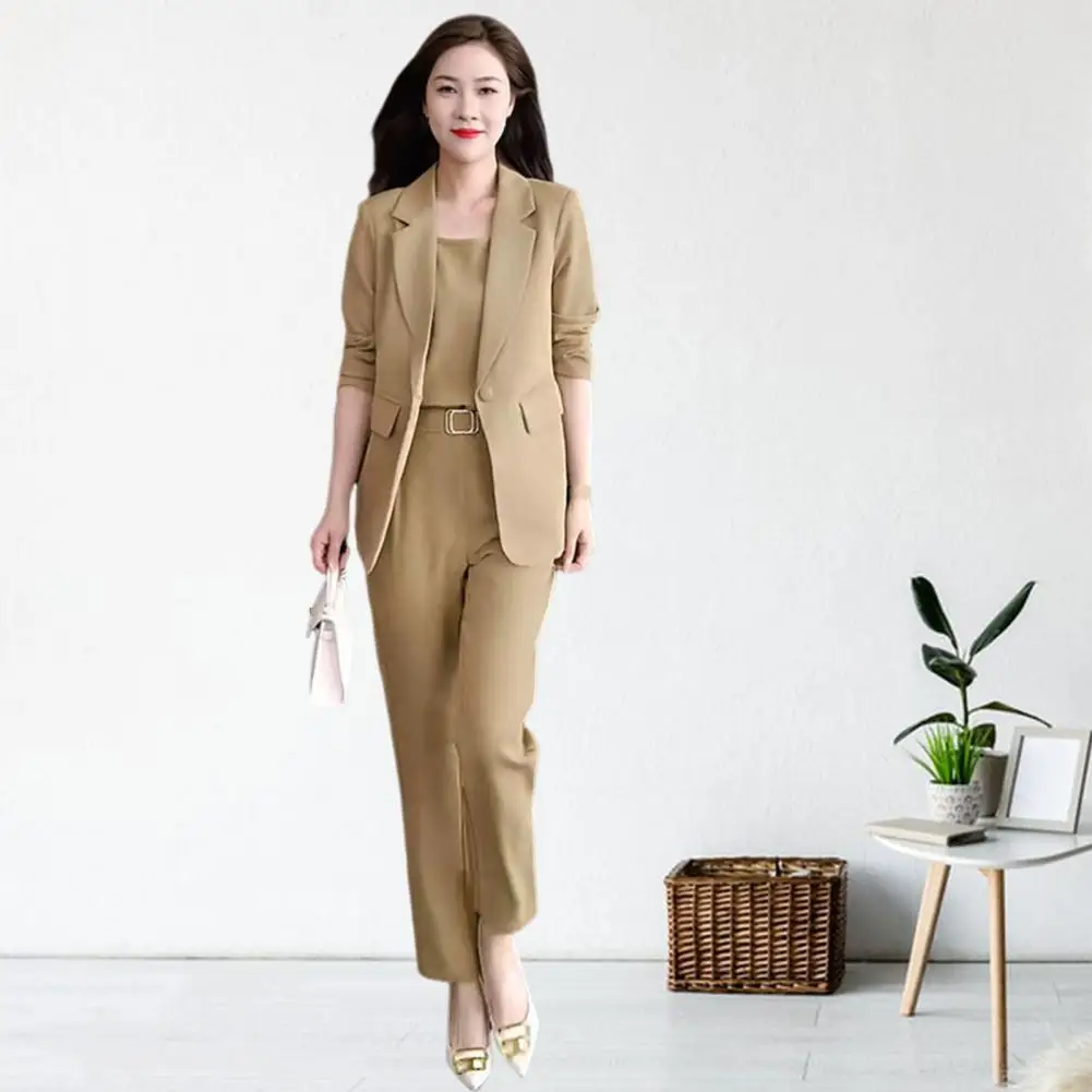 Ensemble formel avec cardigan à revers pour femme, pantalon taille haute, manteau en émail imbibé, pantalon professionnel élégant