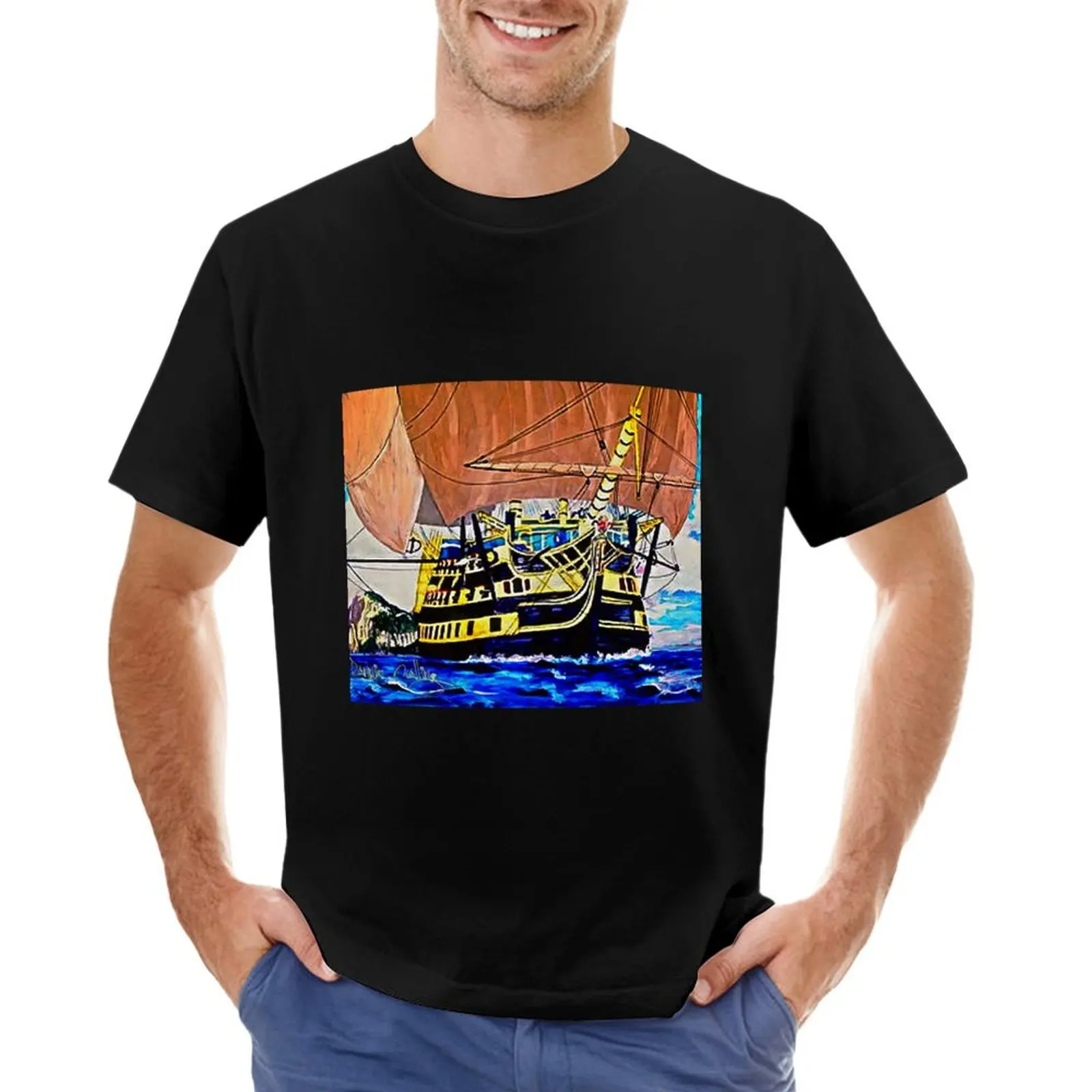 My Acrylic painting of HMS Victory Leaving Gibraltar 1805 T-Shirt shirts graphic tee quick drying mens workout shirts