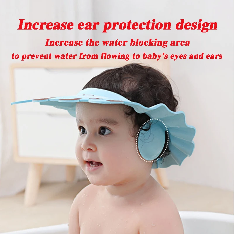 Baby Shower Soft Cap Adjustable Hair Wash Hat for Kids Ear Protection Safe Children Shampoo Bathing Wash Hair Protect Head Cover