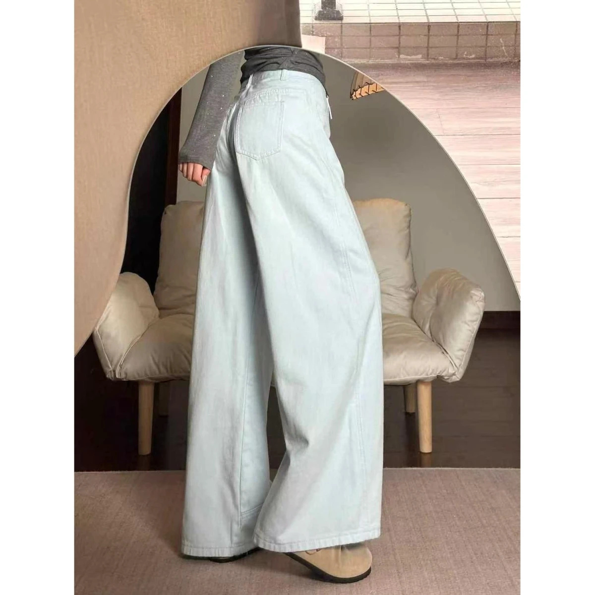 

High Waist Wide Leg Knife Casual Sle Women's Jeans White Color Spring Autumn New Design Loose Fit Floor Length