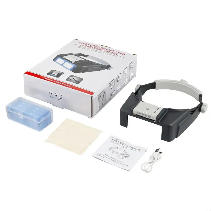 L1EE Head Mounted Magnifier Headband LED Illumination-Loupe 1.5X 2X 2.5X 3.5X for Jewelry Watch Repair with 4 Lens