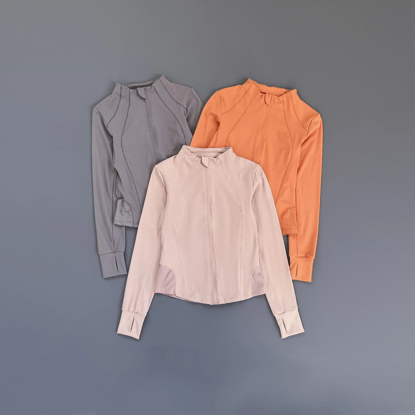 Damen Slim Fit Yoga-Jacke mit Stehkragen, Reißverschluss, Mesh-Einsatz, Daumenlöchern, Langen Ärmeln für Laufen und Fitness