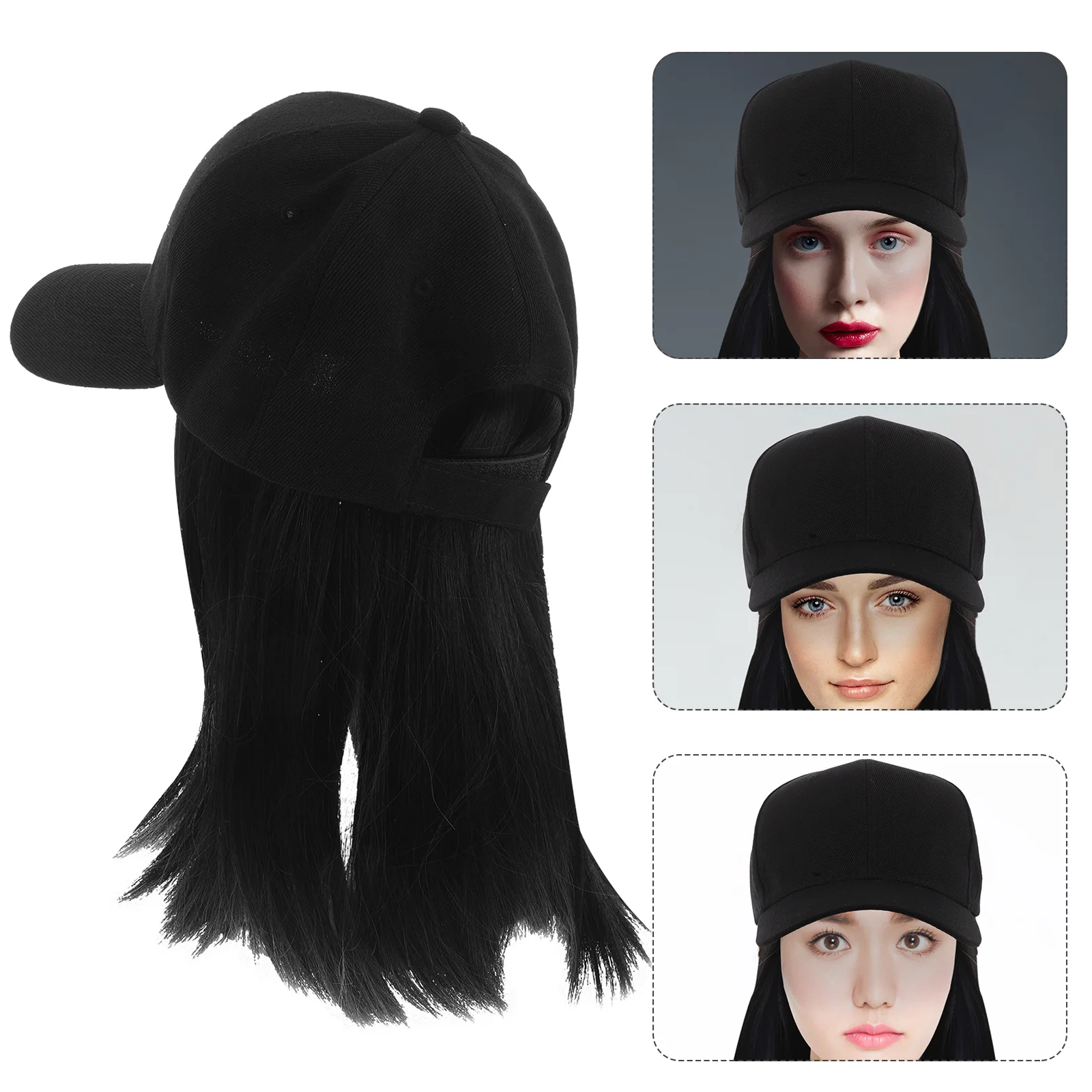 

Integrated Hat Men Hats Mens Baseball Cap with Hair Attached Black Wigs for Women