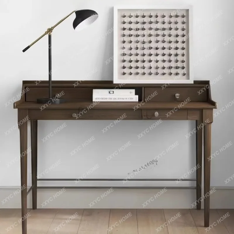 retro computer desk integrated solid wood desk Nordic simple small storage table