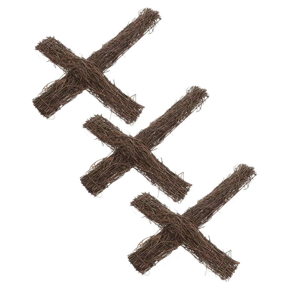 

3Pcs Rattan Cross Decor Catholic Wall Hanging Ornament Simple Design Home Decoration Rattan Cross DIY Garden Decoration