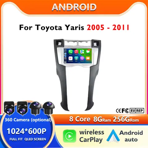 4G 7"For Toyota Yaris 2005 2006 2007 - 2011 Car Carplay Auto Android 15 Radio Navigation GPS Multimedia Video Player BT 5.0 DSP