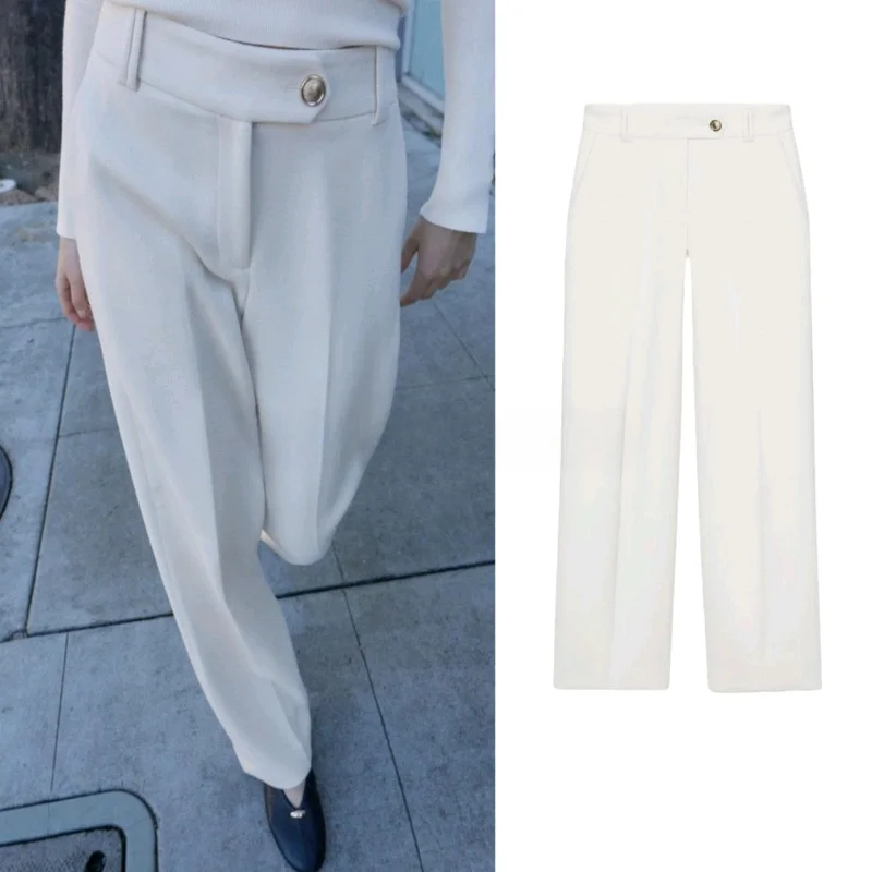 

Spring New Arrival Women's Commuter Sle High Waist Long Straight Leg Pure Color Pants Faionable Casual Trousers for Ladies