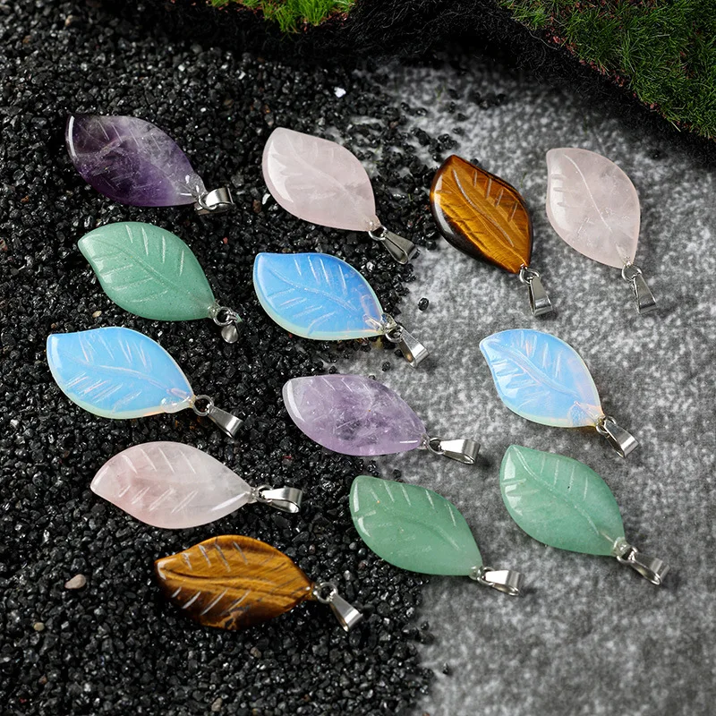 

10 шт., кулон из натурального камня, резной драгоценный камень в форме листа, очаровательные ожерелья, ювелирные аксессуары