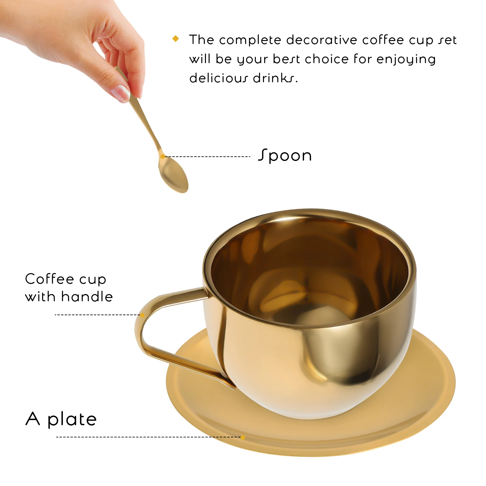 

2 Sets Coffee Cups Stainless Steel Metal Mug Latte Double Layer Tea and Saucers Mugs