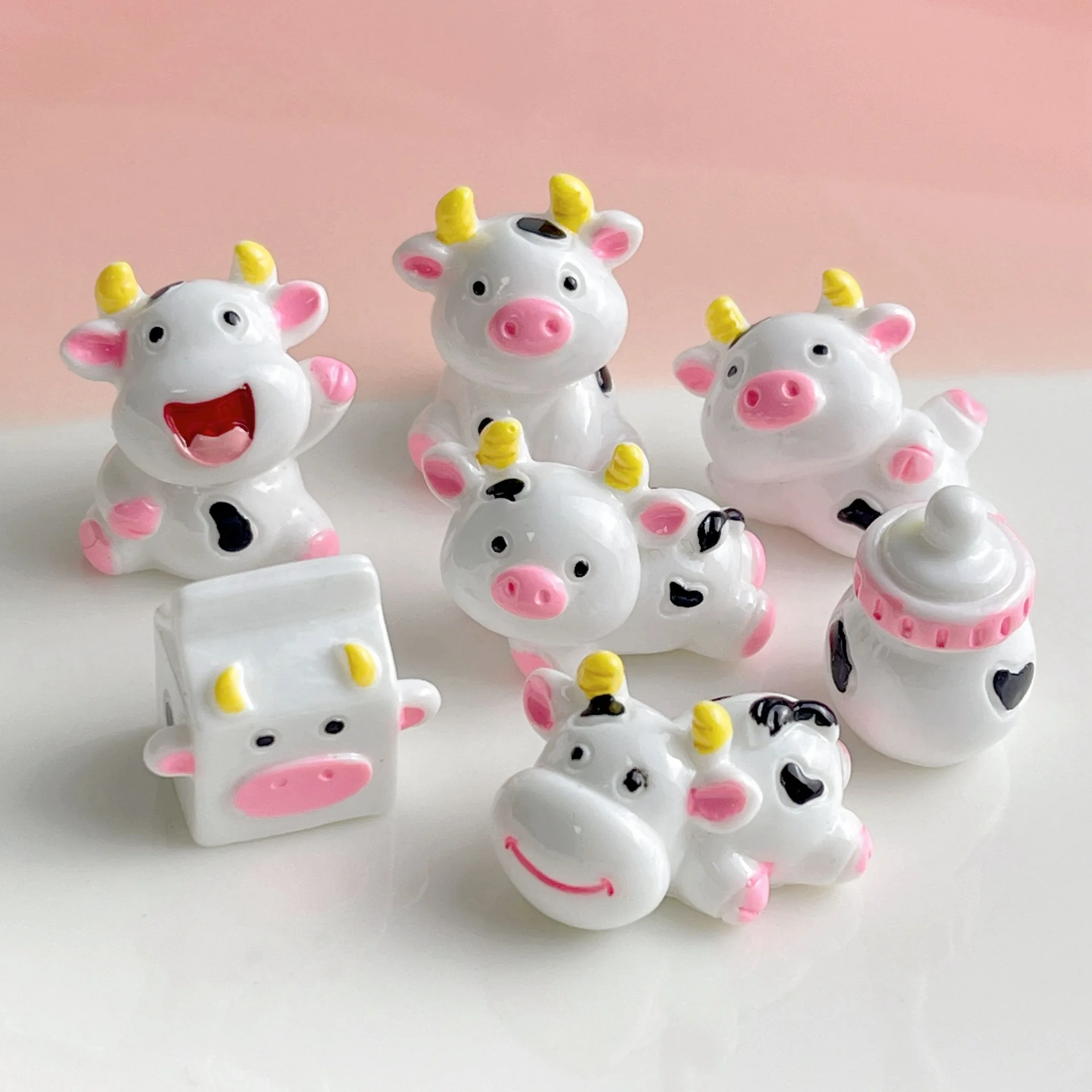 10Pcs Cute 3D Cow Milk Bottle Resin Cabochon Miniature Figurines Scrapbooking For Phone DIY Craft Dollhouse Accessories