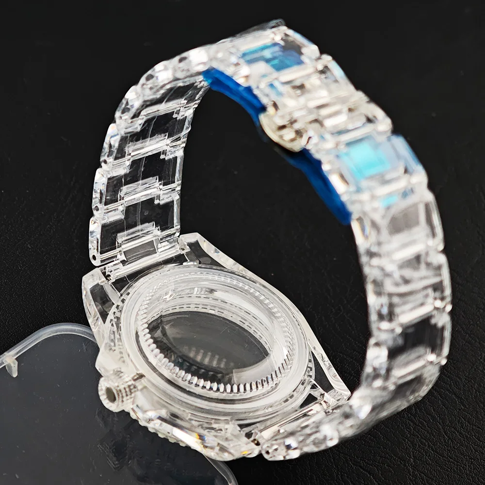 40mm Transparent Watch Luminous Case for NH35 NH36 Movement Fits 28.5-29mm Dial Wrist Watch Accessories Parts Transparent Strap