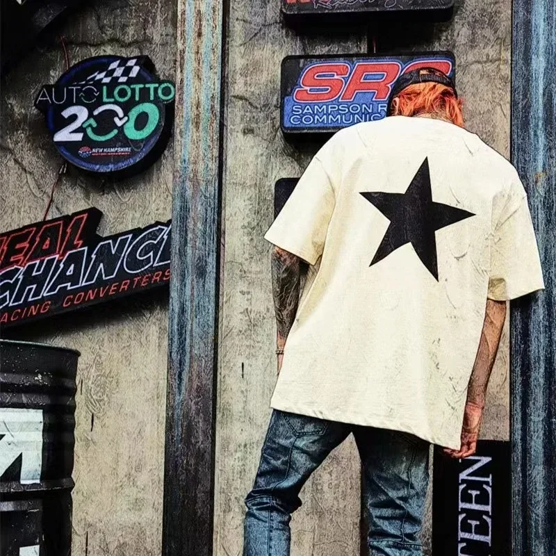 2024 New Luxury Brand 100% Cotton T Shirt Five Pointed Star Print Short Sleeve Summer Men Oversized T-shirt Women Tee Streetwear