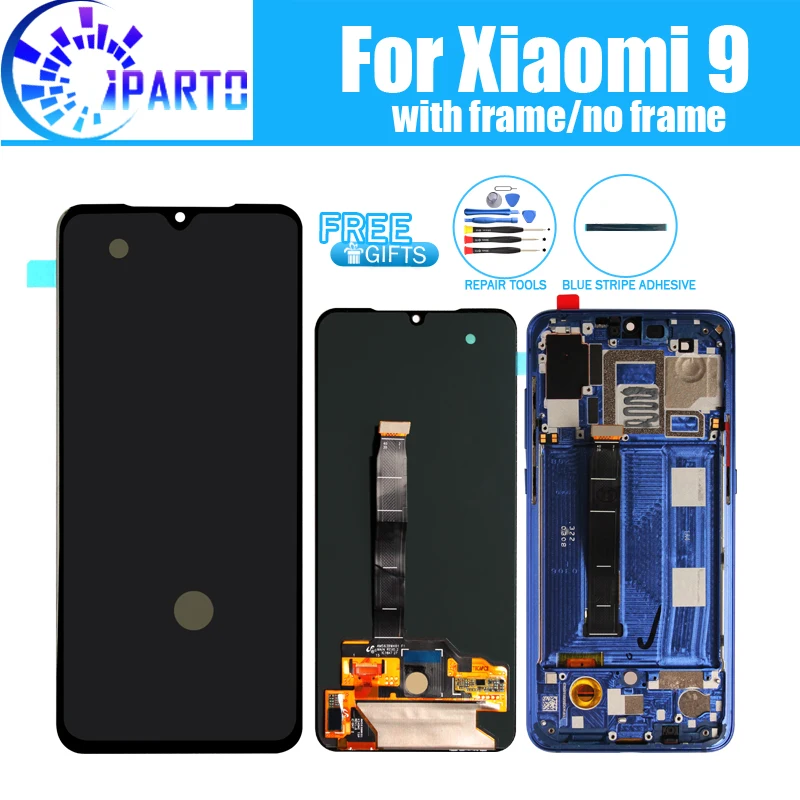 6.39 inch For Xiaomi 9 LCD Display Digitizer + Frame 100% Original Touch LCD Screen for Xiaomi 9 Replacement