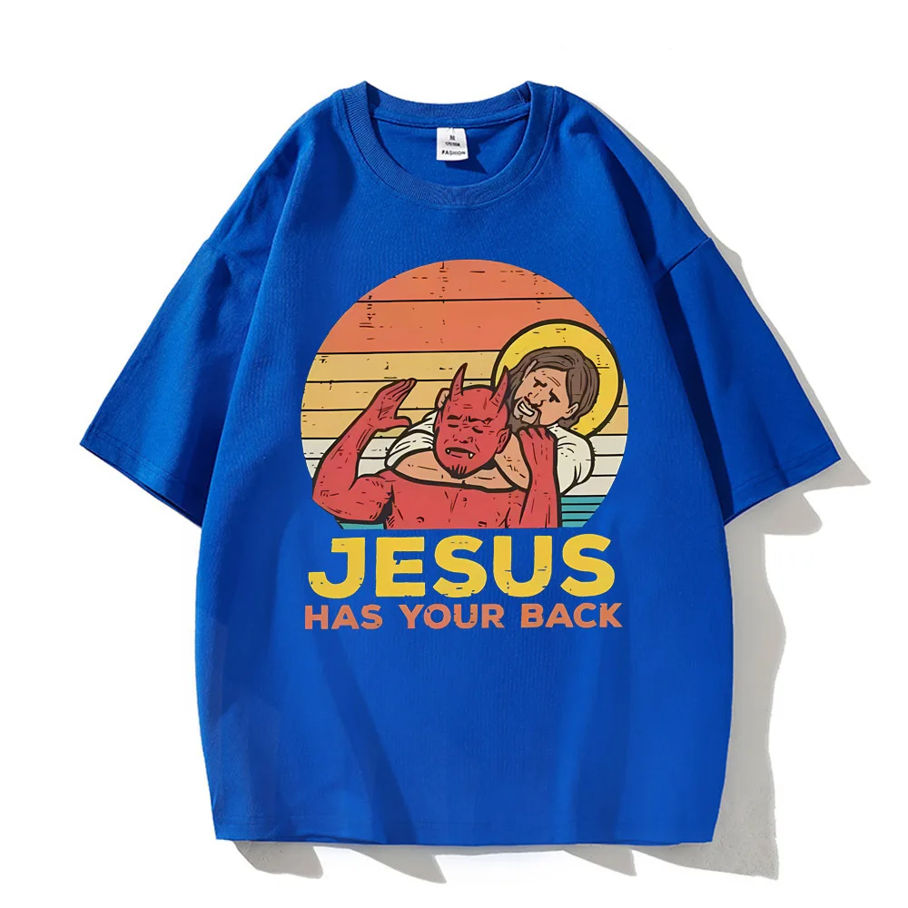 Jesus Has Your Back Jiu Jitsu T-shirt Cotton High Quality male Vintage korean clothes shirt Classic aesthetic Colorful Gothic