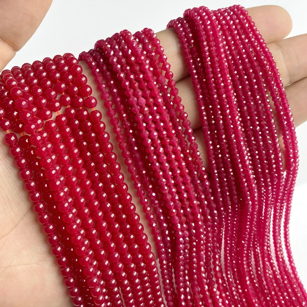 15inch Quality Small Natural Barklyite Ruby Red Corundums Beads Loose Spacer Round Faceted Red Gem Beads For Jewellery Making