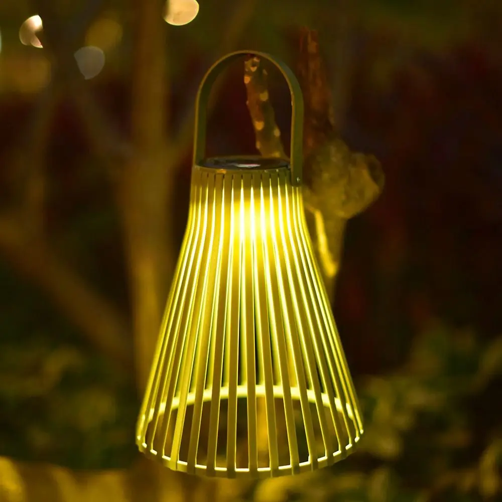 Lâmpadas suspensas solares retrô, Lanterna de bambu artesanal tecida, Lâmpada pingente de atmosfera decorativa impermeável, Decoração do pátio