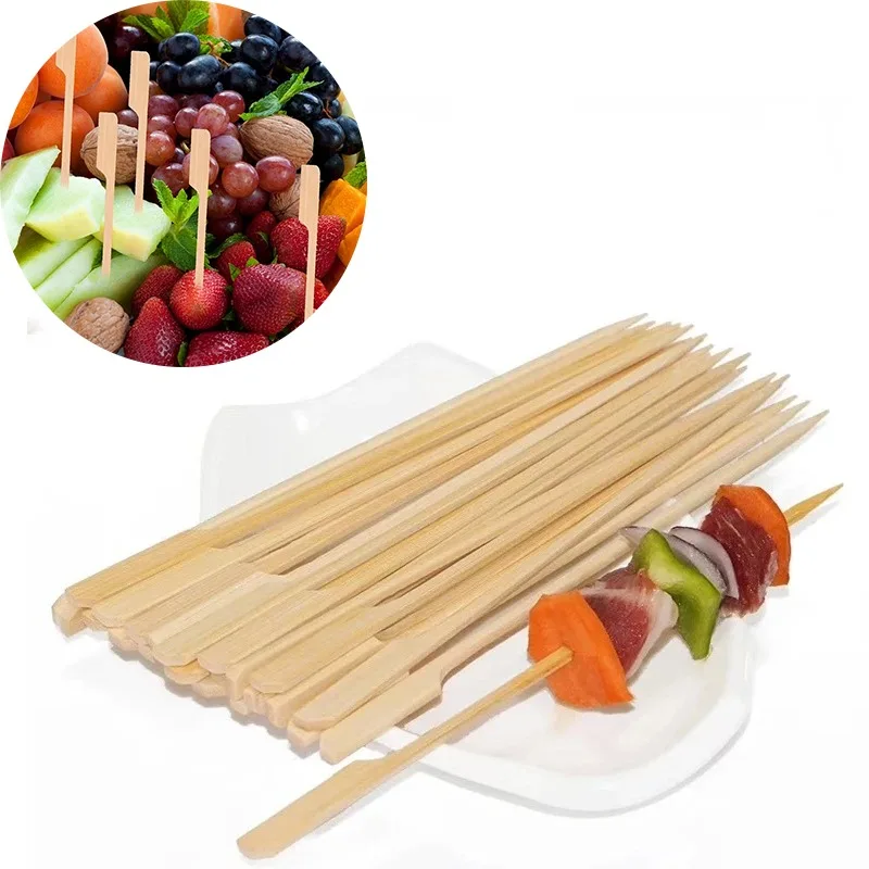 Palos de bambú desechables, herramientas para barbacoa, brochetas de bambú naturales para barbacoa, fiesta de acampada para Kabob, suministros para fiesta de cóctel de frutas