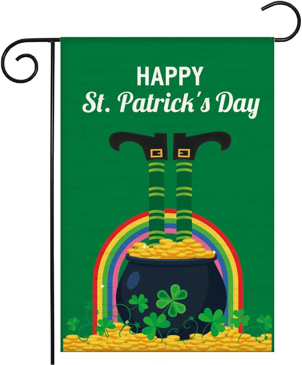 Happy St Patricks Day Garden Flag - Funny Gnomes Double Sided Irish Holiday Burlap Seasonal Small Yard Flag for Lawn & P LLX PPM