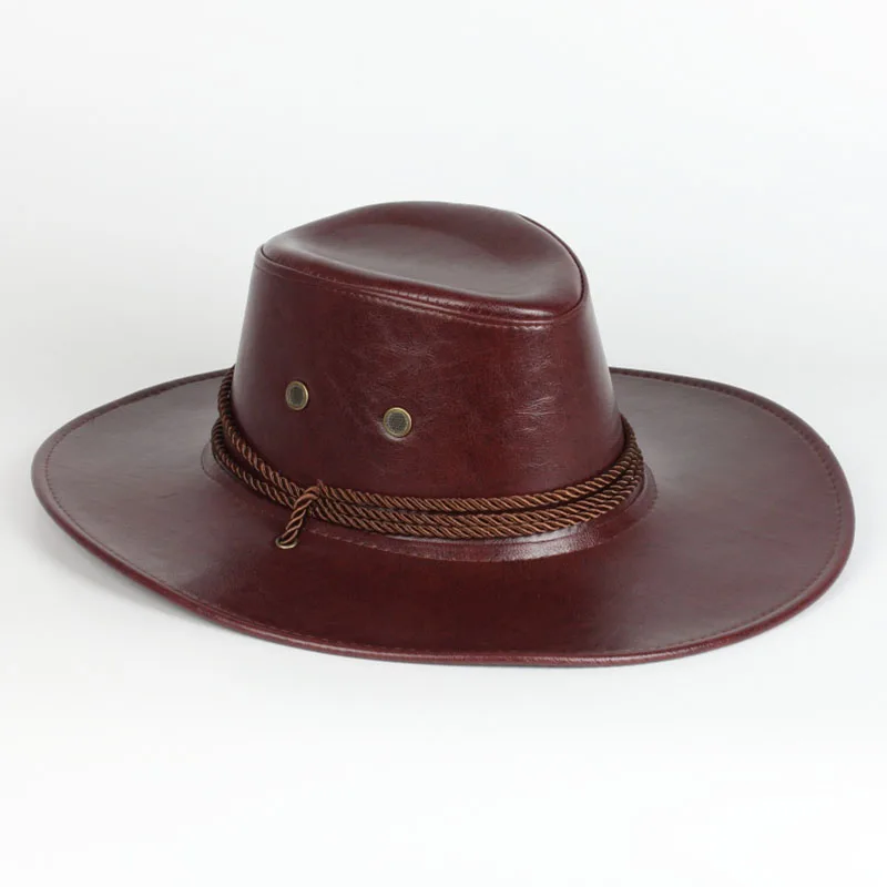 Western Cowboy Hat European And American Imitation Leather Big Brim Sun Cap Outdoor Mountaineering Fishing Knight Cap Travel Hat