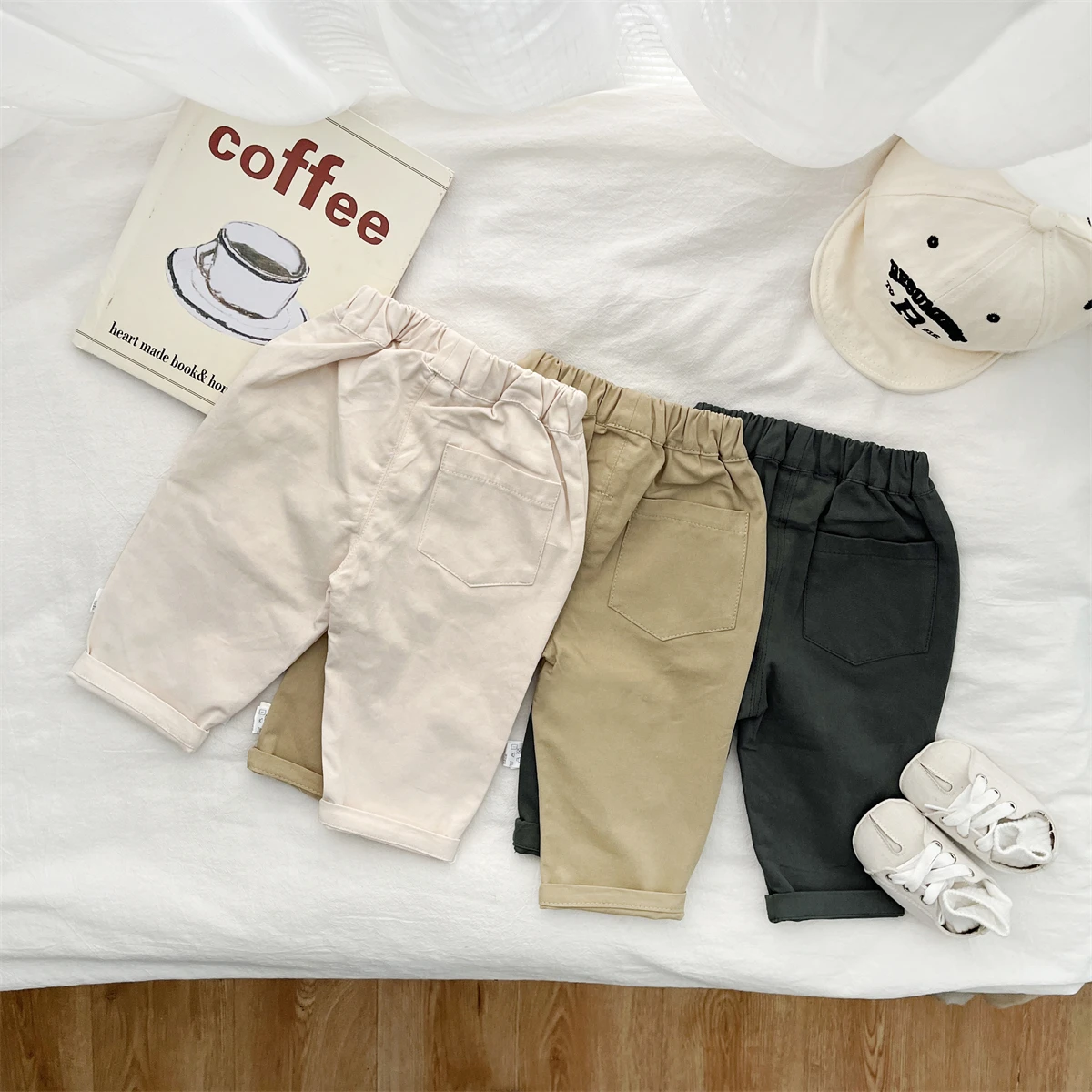 Spring And Autumn Newborn Baby Girls And Boys Trousers Simple Travel  Elastic Waist Cotton Solid Korean Fashion Soft Casual